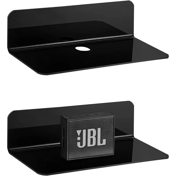 Floating Shelves Acrylic Wall Shelves Set of 2 Self-Adhesive Display Shelf Black No Drilling Small Wall Shelf