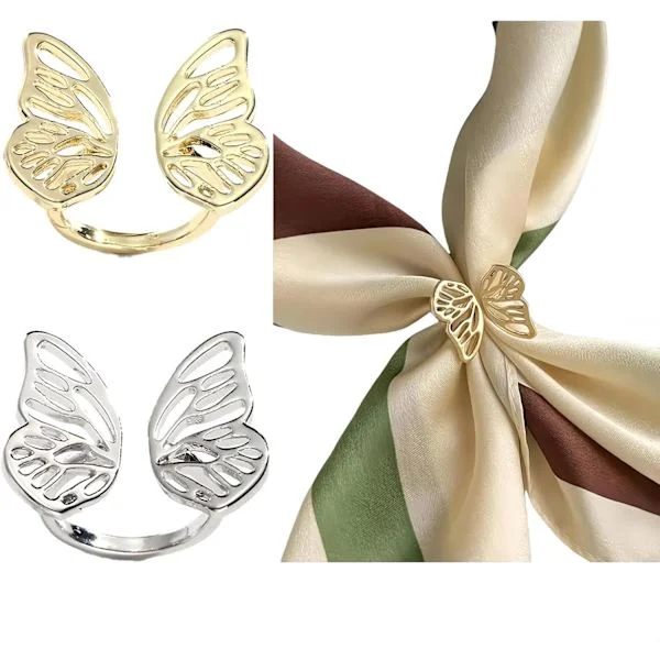 2 Pieces Scarf Ring for Women Scarf Silk Scarf T-shirt Gold/Silver