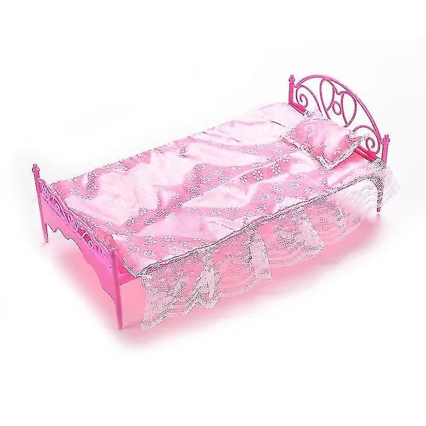 1 Set Enkelsäng för Barbie Dockhusmöbler & Kudde Lakan Färg Slumpmässig
