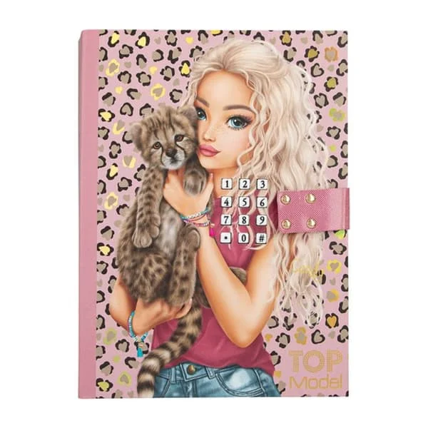 Kodad dagbok - TOP MODEL - Top Model 13941 - Klarrosa - Leopardmönster - 4-siffrig lås & sång