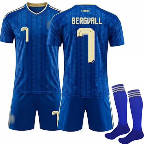 2026 World Cup Sweden Away Kit Kids Adult Football Jersey with Socks No.7 Bergvall