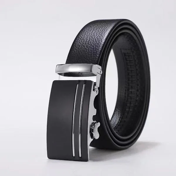 Men's Leather Belt, Automatic Buckle Ratchet Leather Belt 120cm