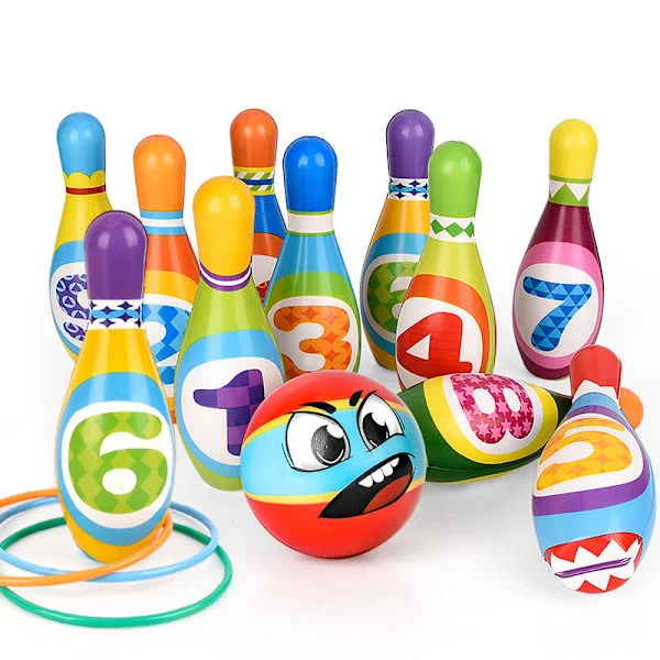 Bowlingsett for barn Inneholder 10 flasker 2 baller og 12 ringer Småbarnsleker for 1 til 6 år gammel gutt jente Gave Pedagogisk leketøy