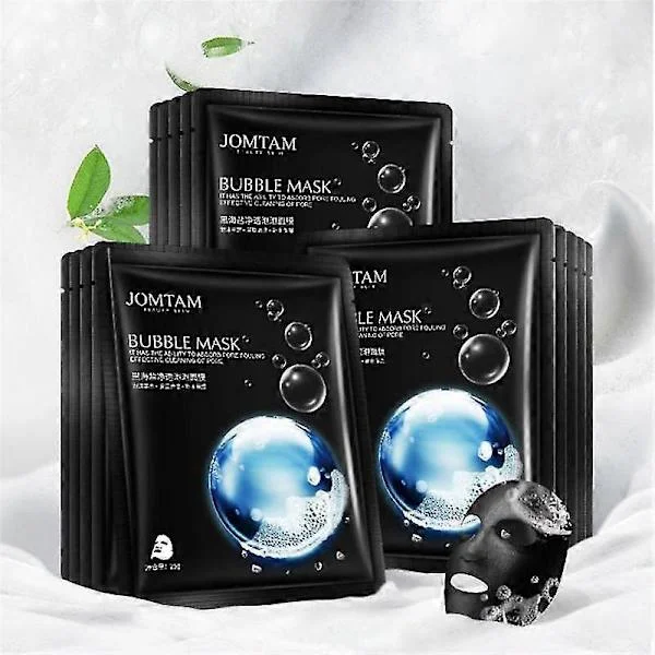 【BQ】10 stk. iltbobbelmaske sort havsalt fugtgivende boble ansigtsmaske dybderensende hud