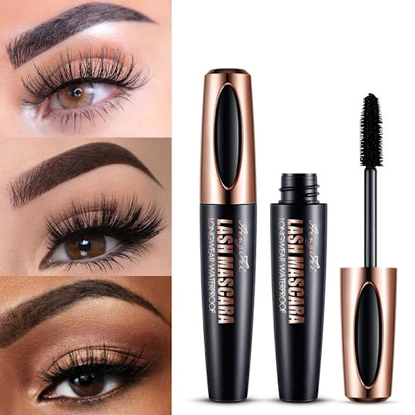 2st 4d Silk Fiber Eyelash Mascara Svart, långvarig, mjuk mascaraborste