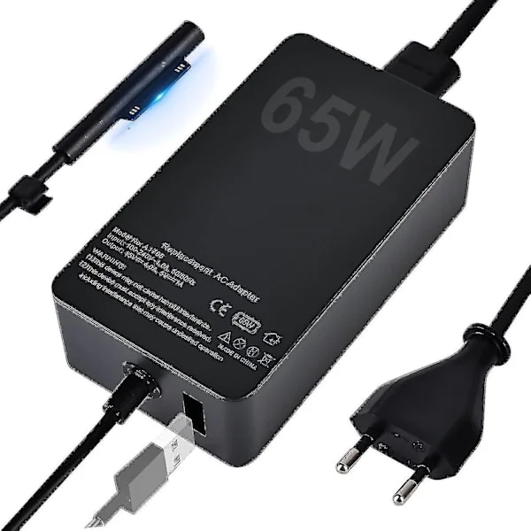 Overflate Pro-lader, 65W 15V 4A Microsoft Surface-lader kompatibel med Surface Laptop 4/3/2/1, Surface Book 1/2, Surface Pro 3/4/5/6/7/8/9/X, Surface 