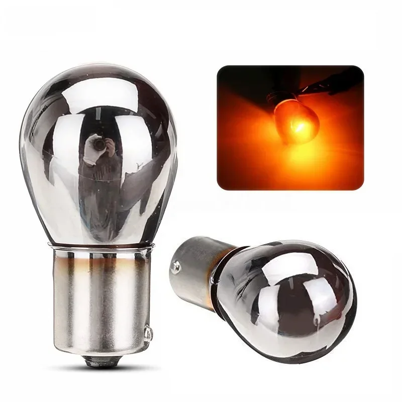 AliExpress - 1 pièces PY21W S25 BAU15S P21W BA15S 1156 BA15D 1157 argent/Chrome ambre verre 12V 21W feu arrière de voiture feu Stop clignotant