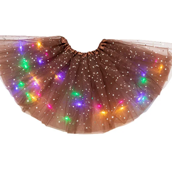 Halloween-tilbud Lysende LED-fluffy skjørt for jenter Lagdelt ballett-dans plissert skjørt til bursdag Brun Brun Brun