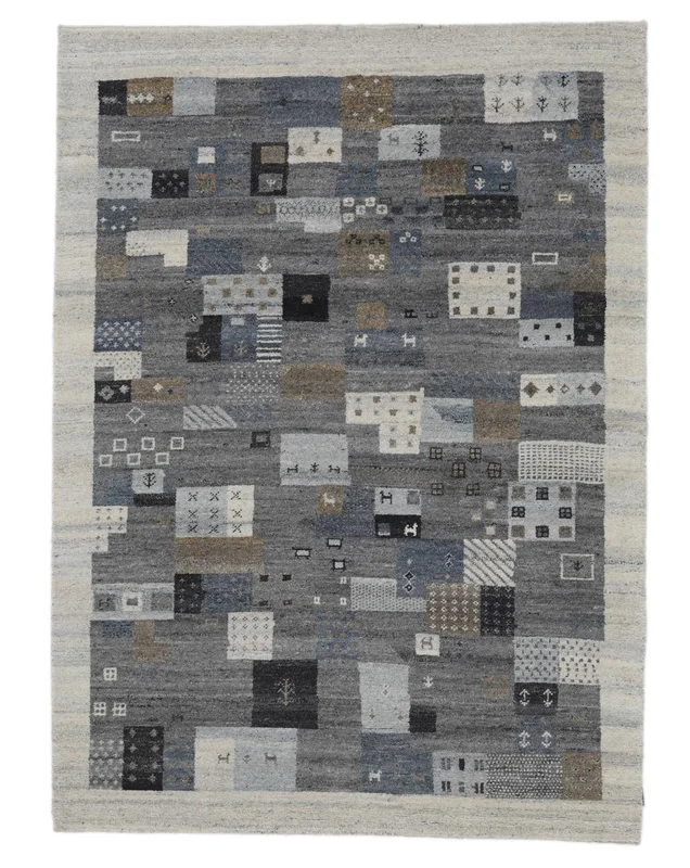 160X230 Tapis Gabbeh Indo Fine Moderne Gris Foncé/Noir (Laine, ) Carpetvista