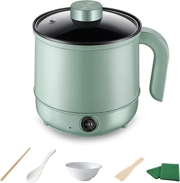 Multifunctional Electric Pot, Mini Electric Steamer, Very Suitable for Noodles/Pasta/Eggs/Soup/Steak (Green) green