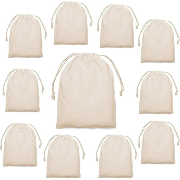 10 små stofposer til maling, mini gaveposer beige 15*22cm