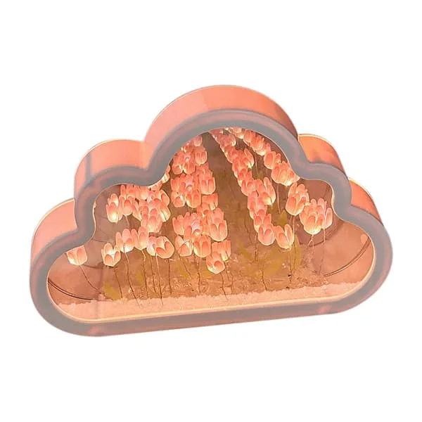 Tulipan Sky Spejl Natlamper 20 Pink Blomster Plastik Indbyggede Batterier DIY Sky Spejl Tulipanlampe til Fødselsdag Valentinsdag