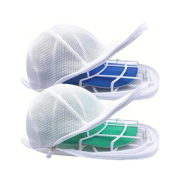 2 monterade hushållshatthållare + tvättväska Baseballhatt tvättväska tvättmaskin för deformationsskydd hatt tvättmaskin - vit vit