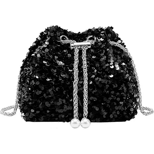 Rhinestone Evening Bag Clutch Silver Black Women's Evening Bag Shiny Chain Bag Negro Negro