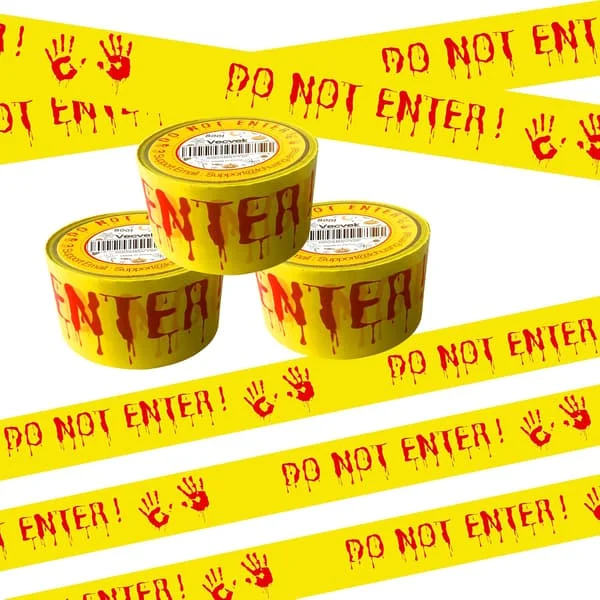 3 stk. Halloween Dekorationer Advarselstape, 2 tommer x 82 fod Gå Ikke Ind Advarselstape Rulle Gul DIY Spøgelsesagtig Udendørs Dekorativ
