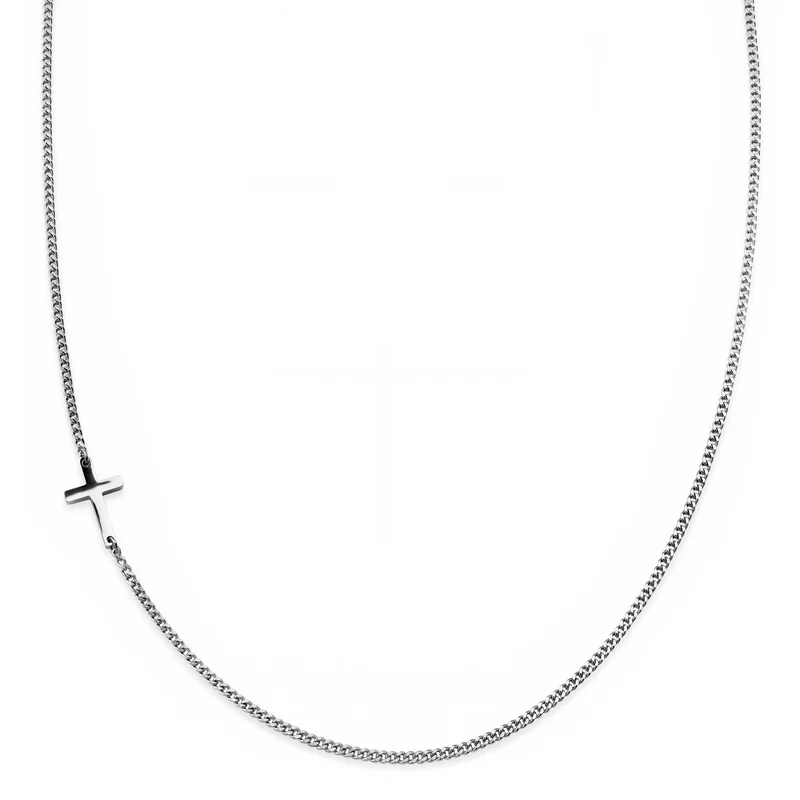 New Classics | 2 mm 925 sterling zilveren platte schakelketting met kruishanger voor mannen - Schakelkettingen