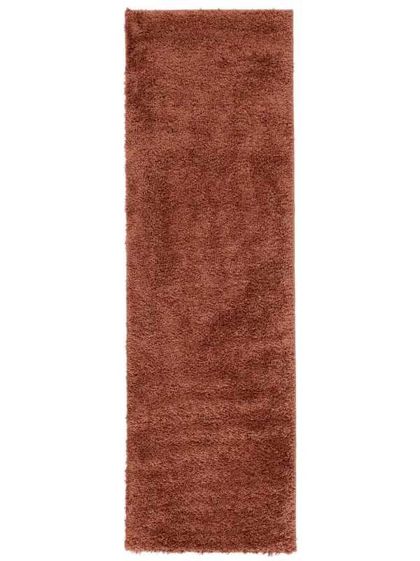 Eén Kleur Hoogpolig Vloerkleed Klein Aris - Roestrood 80X250 In Rustieke Stijl