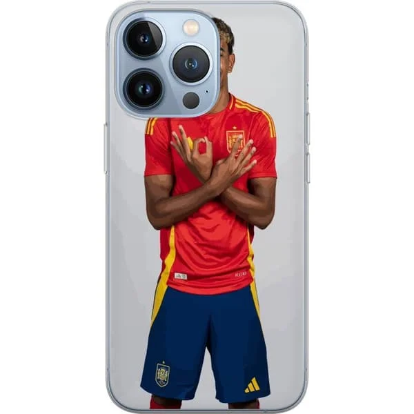 Kompatibelt Mobildeksel til Apple iPhone 13 Pro Lamine Yamal i Spanias landslagstrøye med selvsikker posering og nasjonale farger