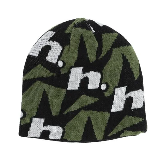 HUF - Grøn traditionalbeanie Beanie - H Star Repeat Skull Beanie Olive Beanie @ Hatstore