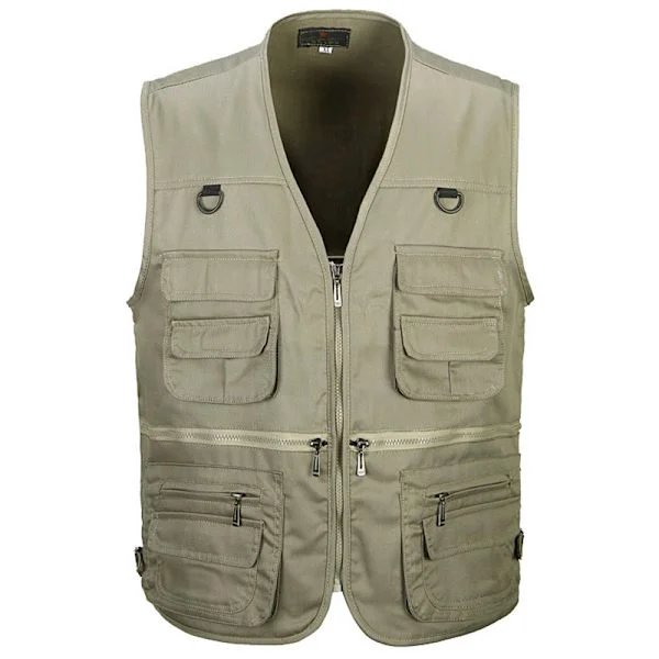 Fisker Vest Herre Top Løs Casual Lynlås Lomme Arbejdstøj Far Khaki Khaki