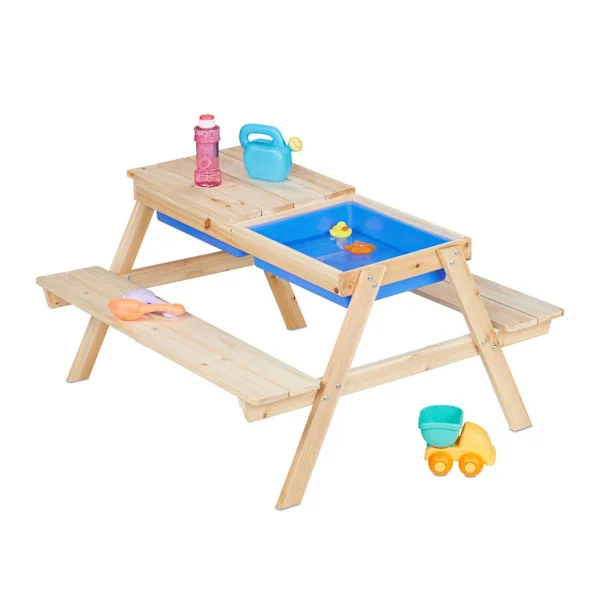 Picknickbänk för barn med vatten- och sandlekbord