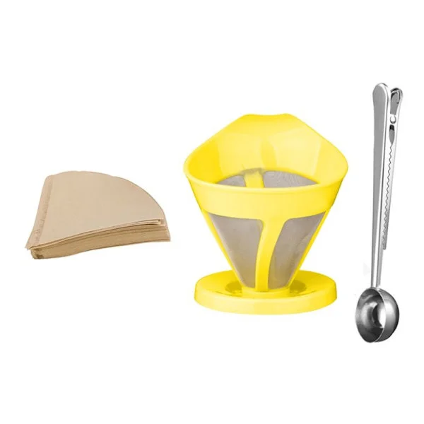 Reusable Cup Pour Over Coffee Maker Water Drip Coffee with Paper Disposable Filter Grinder Tool Yellow