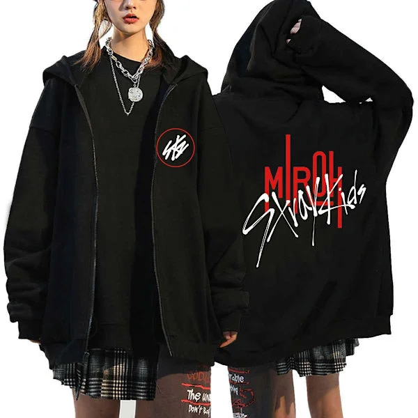 (AZC) Koreansk stjerne Stray Kids sangergruppe hettegenser herre hettegenser svart14 Svart 14{KPO}