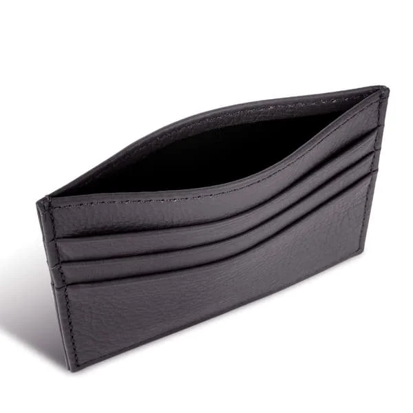 Slim Genuine Leather Card Holder Wallet 6 Card Slots Black
