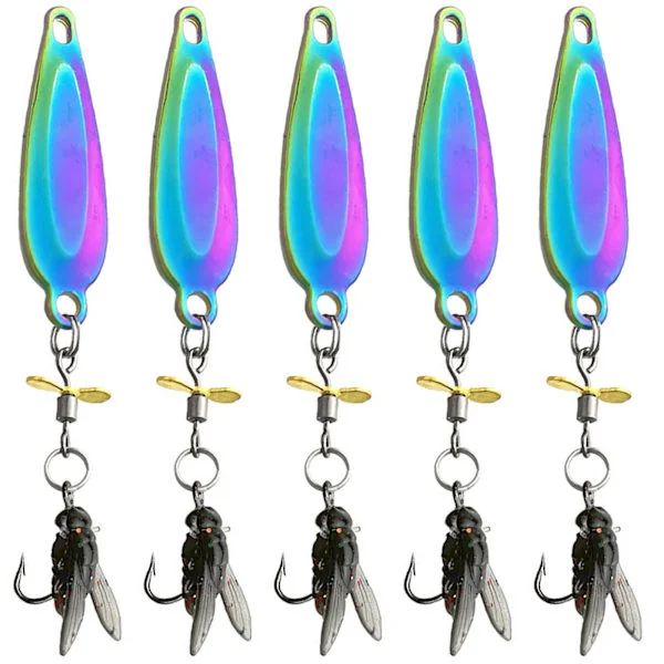 5 st Bionics Sequin Spinner Bait Kit – Hårda metallfiskedrag för öring & abborre, konstgjorda spinnare för fiske