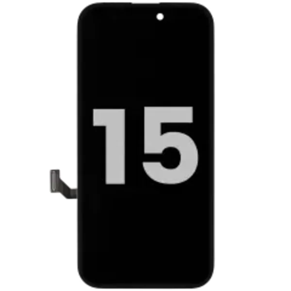 OLED-enhet för iPhone 15 med flexkabel för ljussensor (begagnad OEM-dragning: klass A)