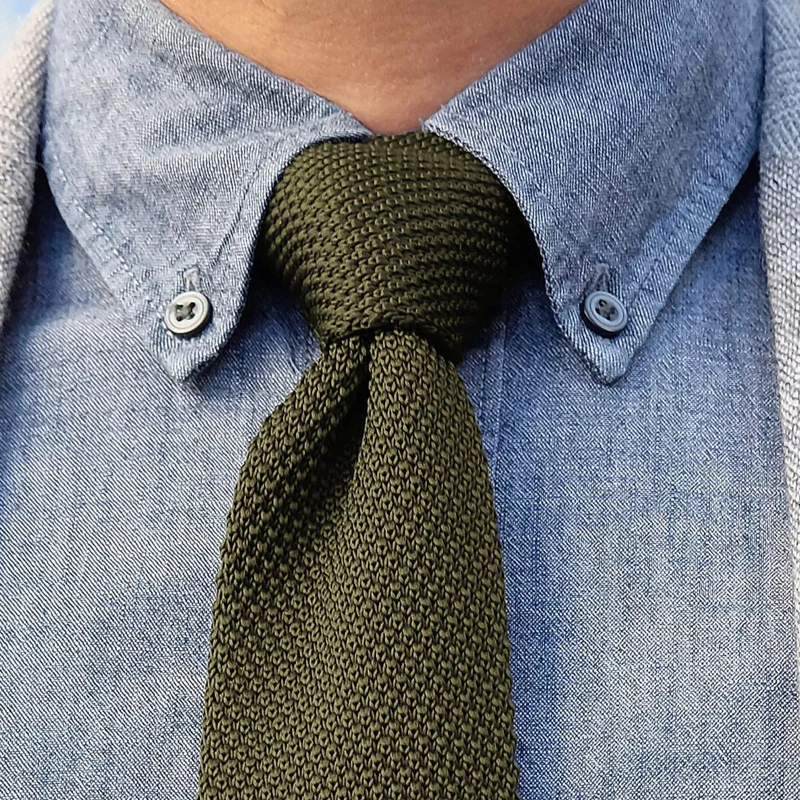 Army Green Knitted Tie for Men - Solid color neckties