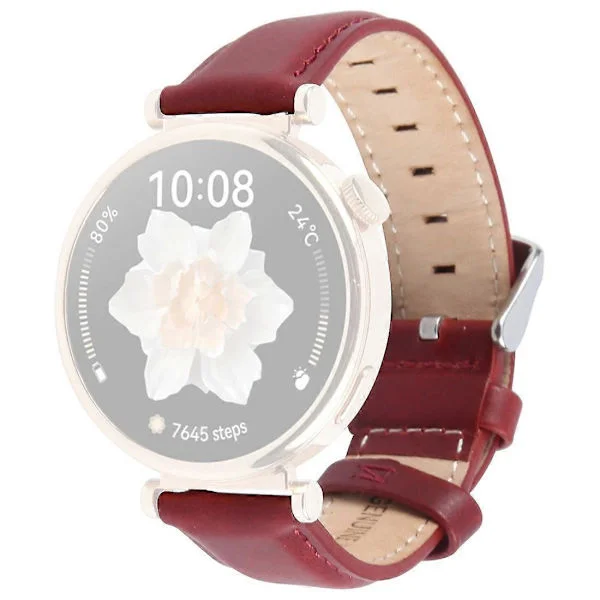 Garmin Lily 2 Active / Lily 2 -rannekkeelle 18 mm:n pintanahkainen ranneke - Viininpunainen