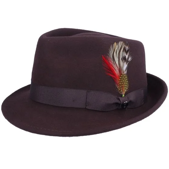 Jaxon & James - Hnědý trilby Klobouk - Detroit Brown Trilby @ Hatstore