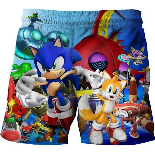 Boys 3D Sonic the Hedgehog Swim Trunks, Kids Swim Shorts, Summer Holiday Shorts, BB