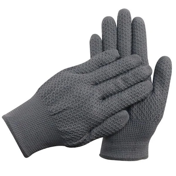 Grey Nylon Gloves with Pineapple Pattern (12 Pairs) - Knitted Work Gloves, Non-Slip & Comfortable
