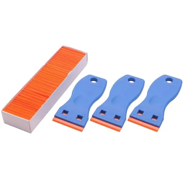 3 STK Plastik Skrabere med Barberblad & 100 STK 3,8 cm Dobbeltsidet Plastik Barberblad til Bilrude