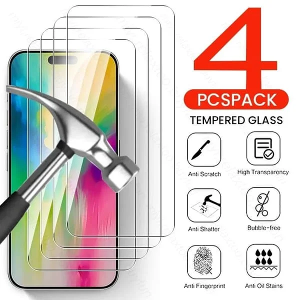 4 STK HD Skjermbeskytter Deksel For Apple iPhone 16e 16 17 Pro Max ProMax Plus iPhone17 Air iPhone17ProMax 9H Herdet Glass Beskyttelse Transparent-