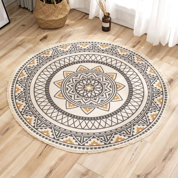 Outdoor Rug Mandala Round Rug 120cm Washable Cotton Rug
