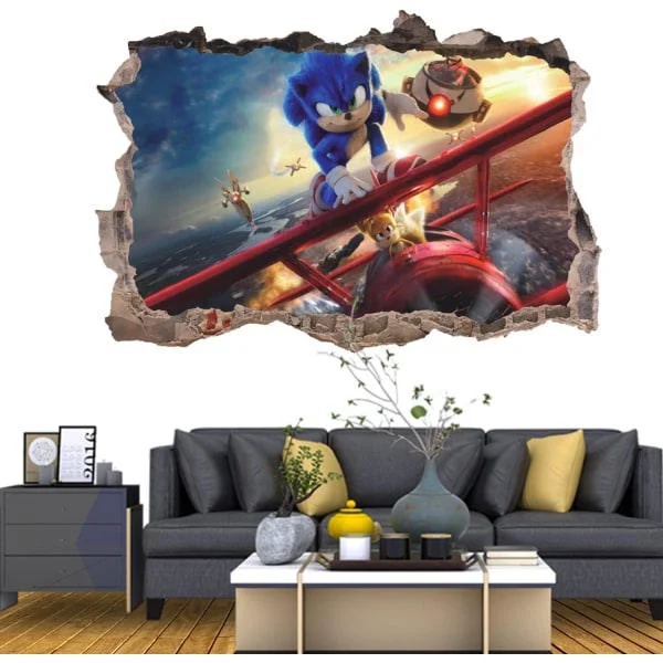 Wall Decal 3D Style Sonic The Hedgehog Wall Sticker Home Decor Wall Art Vinyl Decal Sticker for Kids Room Living Room (On Planet (32 * 48 cm))