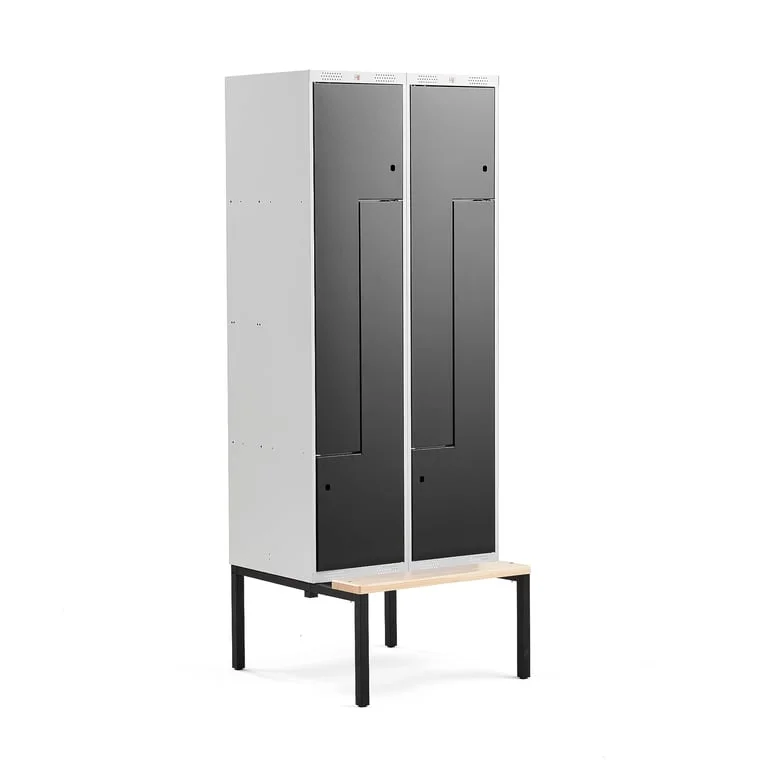 Z-locker CLASSIC, bench seat, 2 modules, 4 doors, 2120x800x550mm, black