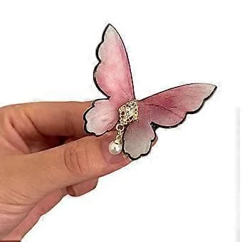 Glitrende flad hårklemme 2000'er stil Balletcore hovedbeklædning kvaster hovedbeklædning elegant sommerfugl sød hovedbeklædning pink pink