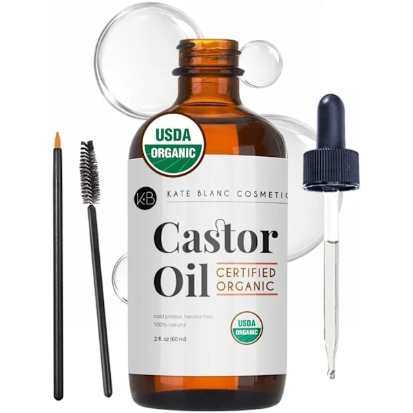Ricinolja Ekologisk för Hår, Fransar, Ansikte (60 ml), 100 % Ren, Kallpressad, Hexanfri Hårolja. Fransserum för tjockare ögonfransar och ögonbryn