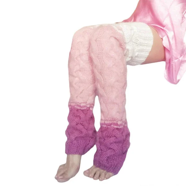 JK Sokker Gradient Rosa Lolita Leggvarmere Løse Sokker Dame Jk Strømpe Jk Leggvarmer Strikket Ull Varme Leggings Rosa