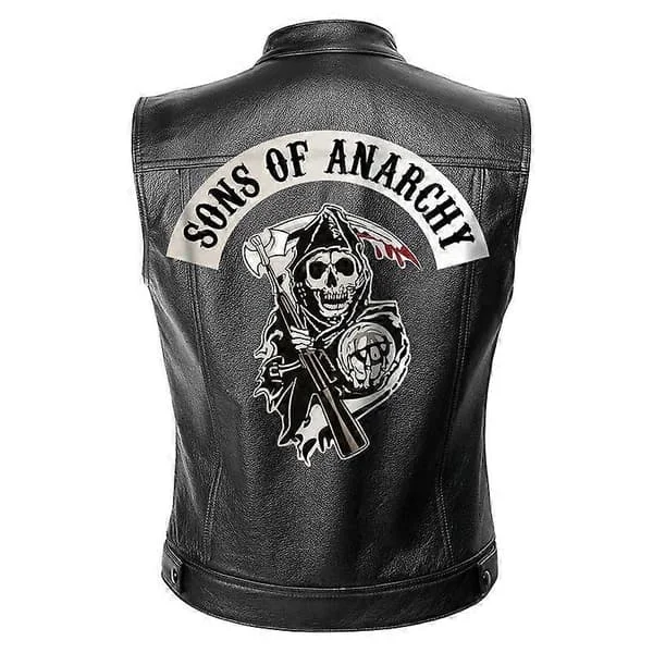【DT】Sons of Anarchy Skinnjakke Vest Menn Motorsykkel Vårjakker SOA Punk Svart Motorrad Gilet S