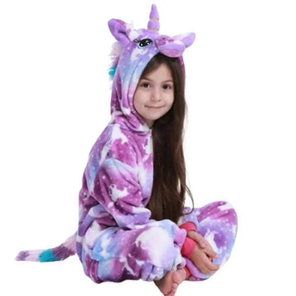 Barn Flickor Enhörning Hel Pyjamas Flanell Huvtröja Overall Vinter Onesie Nattkläder A A 4-5 År