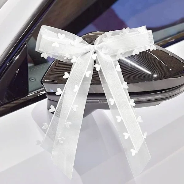 50 Pieces Wedding Car Bow, White Bow Decoration, Wedding Car Decoration, Handmade Satin Ribbon Antenna Bows