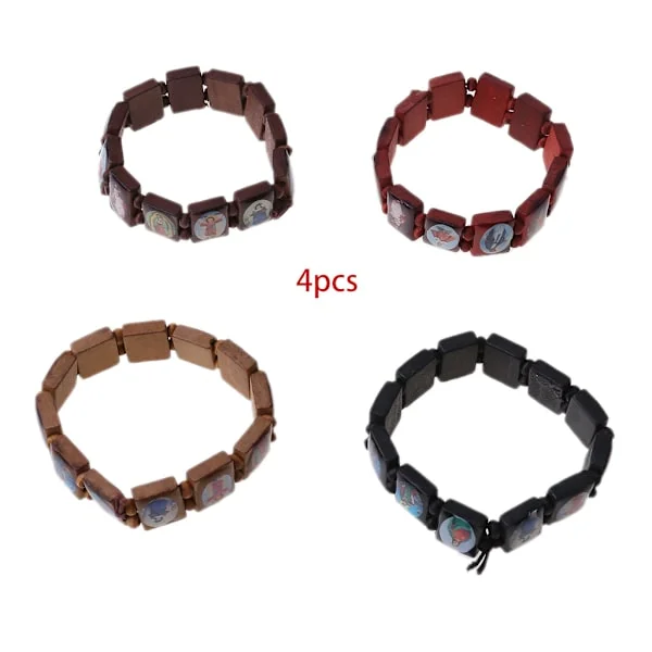 4 stk./sæt Katolsk bøn armbånd Elastisk perlearmbånd Træikon armbånd Rosenkrans armbånd Smykkegave til mænd kvinder