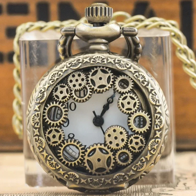 AliExpress - Small Vintage Bronze Steampunk Gear Carved Trumpet Quartz Pocket Watch Necklace Pendant Clock Chain Men Women Chain Gift