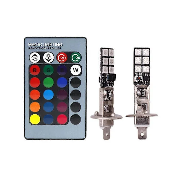 Bilmodifiering LED Färgstark Lampa Främre Dimljus H1 12SMD RGB Blixt 5050 Bil Anti-dimljus Dekoration H1