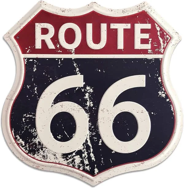 Route 66 Skilt Vintage Veiskilt Romdekor Høy Vei Metallskilt for Hjem Garasje Veggdekorasjoner 12 12 Tommer (LGL)